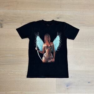 Tyla Tour Merch Angel Wings Tshirt Size S in Black